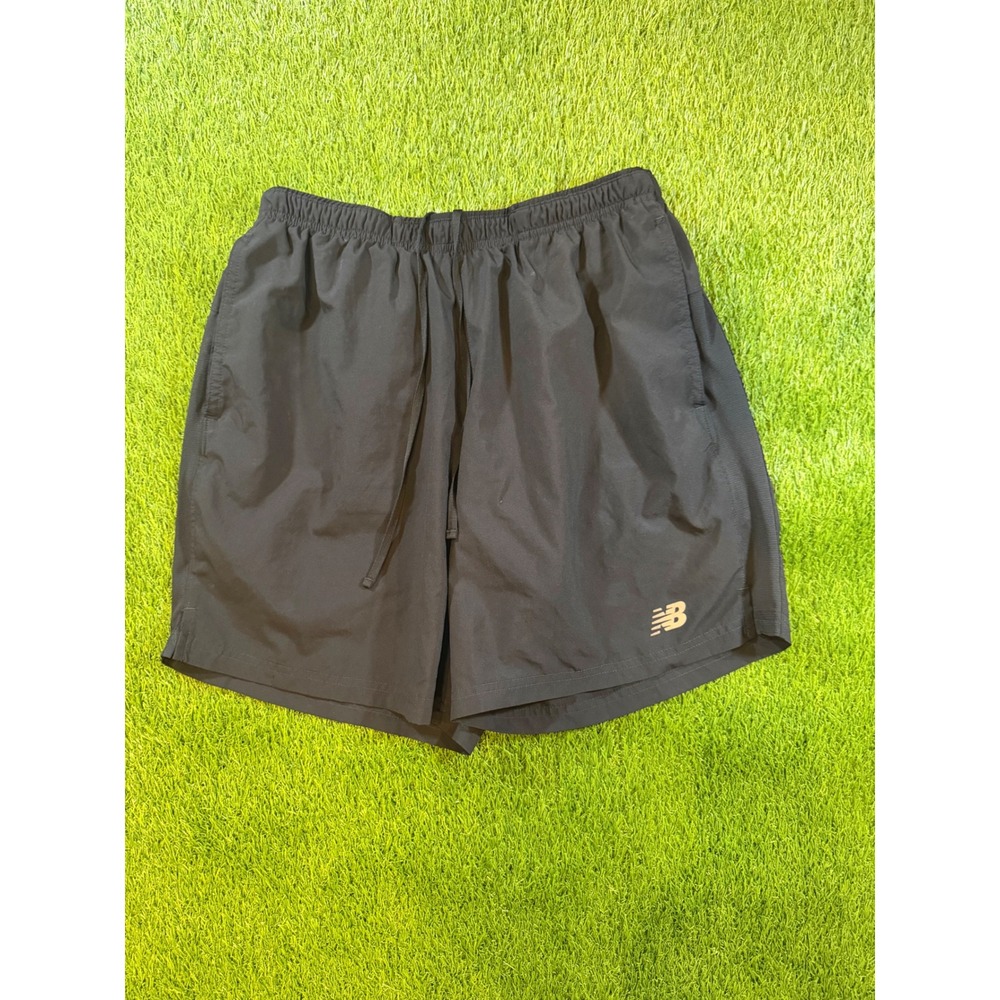 New Balance Mens Black Athletic Running Gym Shorts Large Drawstring Pockets